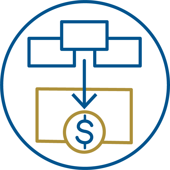 white boxes with arrow pointing down to dollar sign