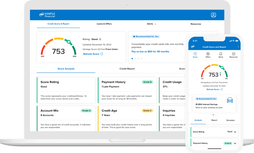 Desktop and Mobile Credit Score screen